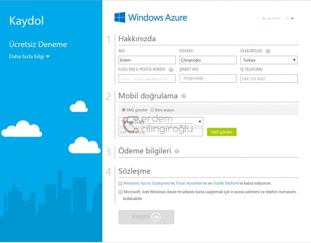 Azure Kayıt Formu