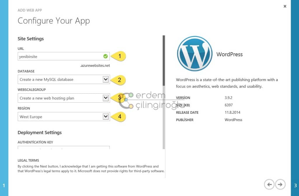 Azure WordPress Ayarları